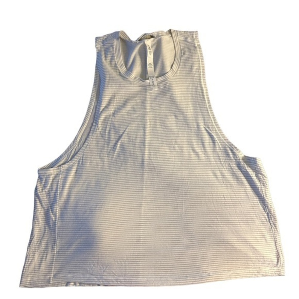 Lululemon Athletica White‎ and Gray Striped Razor Back Muscle Tank Workout Top